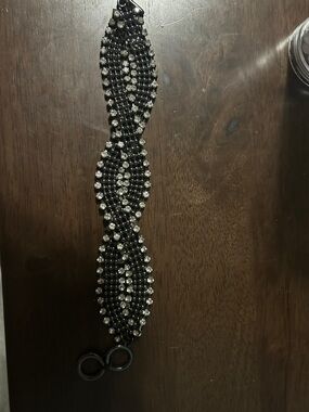 Black and Silver Crystal Beaded Statement Bracelet